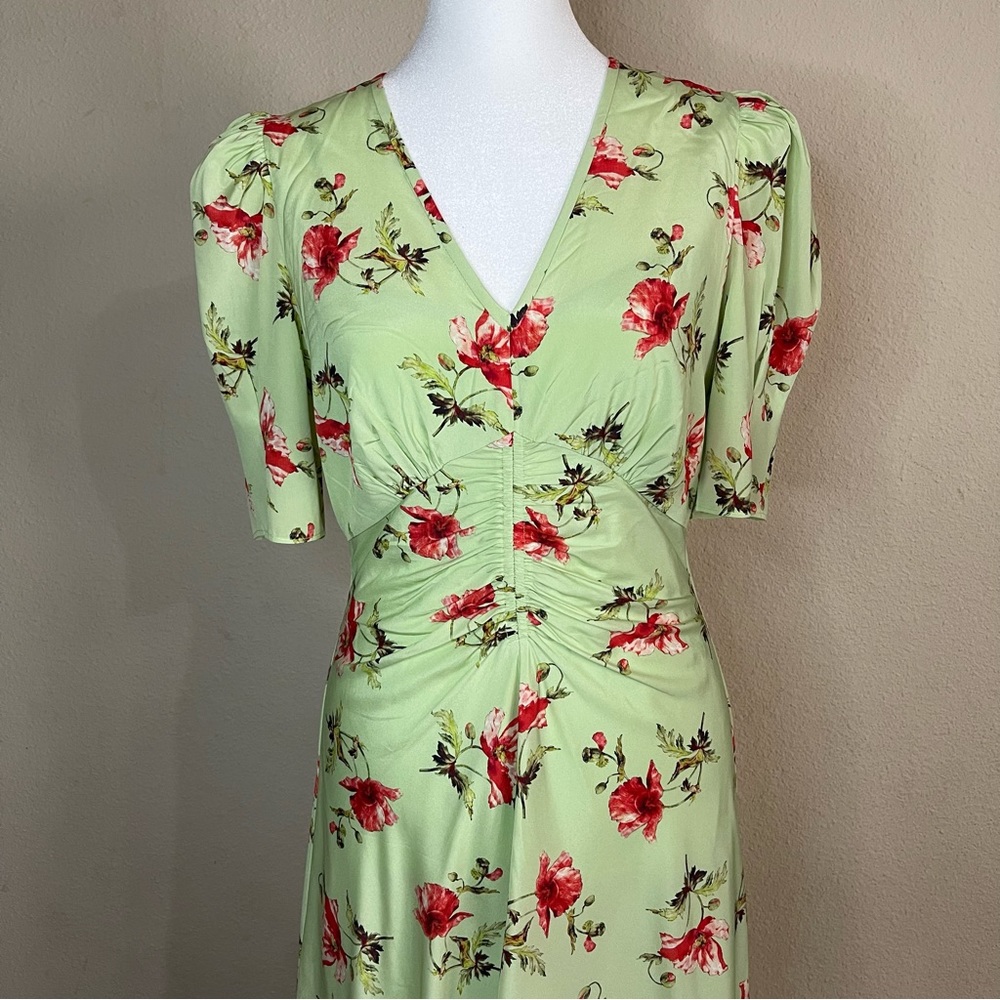 LK BENNETT Gabbi Green And Pink‎ Giant Poppy Print Stretch Silk Fairy Dress - Picture 5 of 16